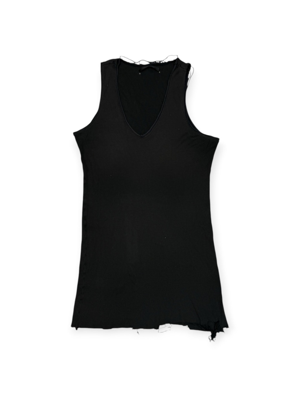 Black distressed tank top with raw hem and frayed edges
